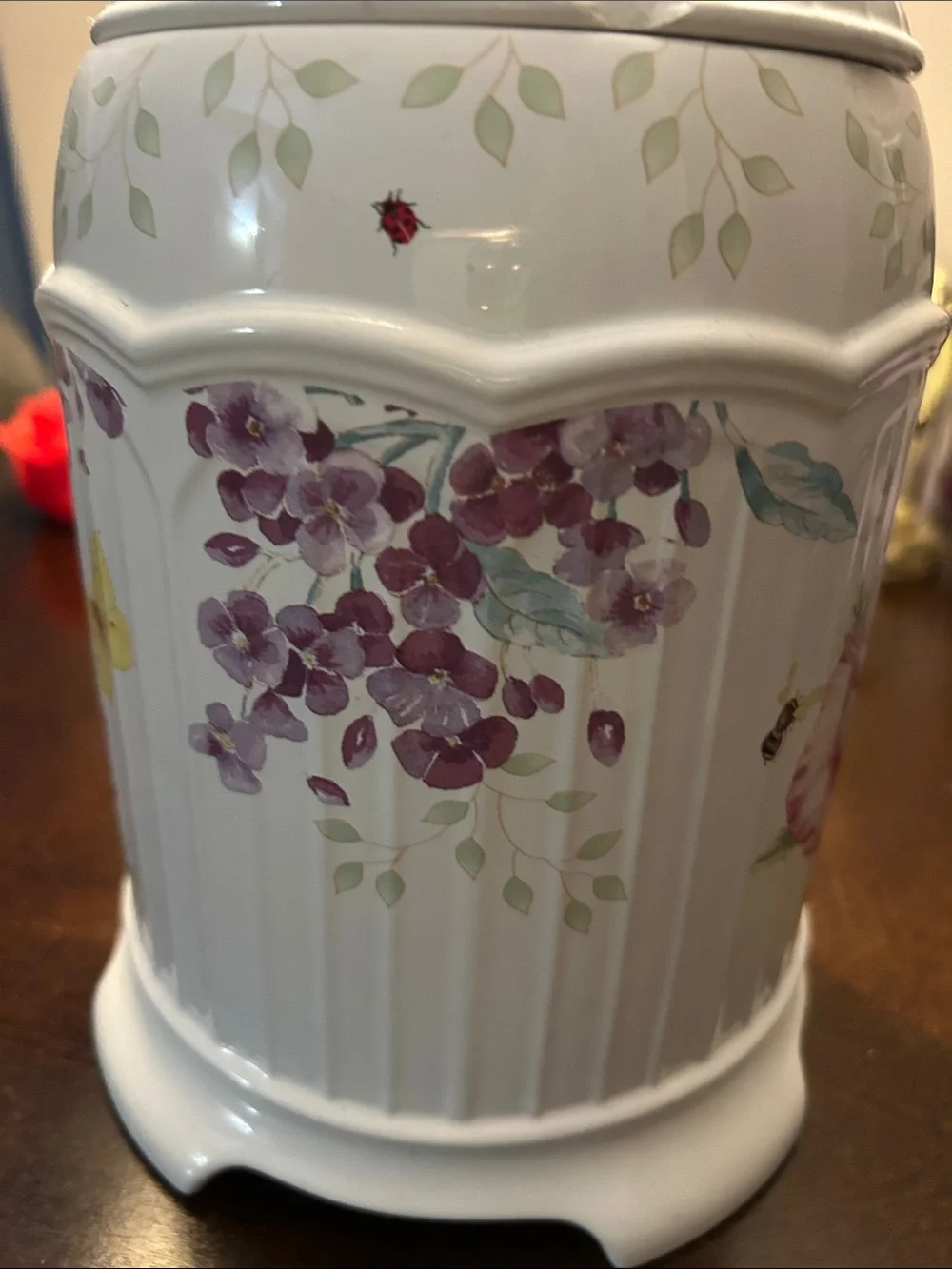 Lenox White Ceramic Floral Accent Vase with Purple Blooms